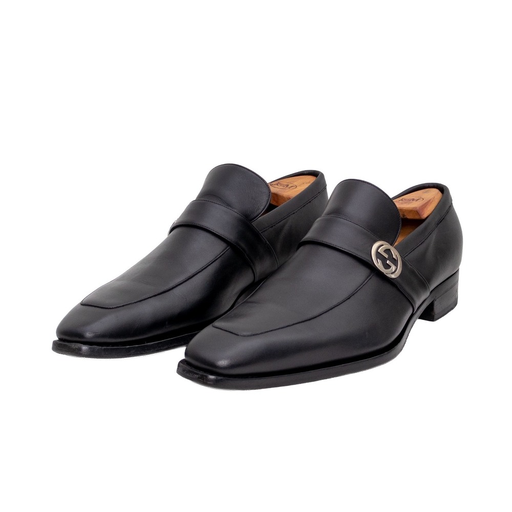 Gucci Broadwick Interlocking GG Logo Dress Loafers Black Men's UK 9.5 D US 10.5